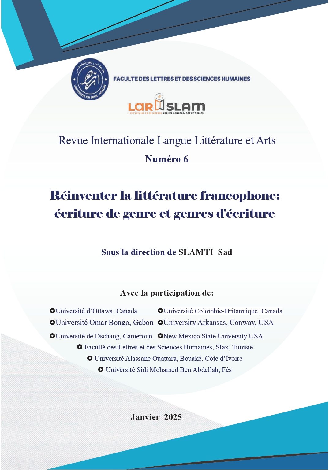 Numéro 6 de la revue Internationale Langue Littérature et Arts publiée par LARSLAM